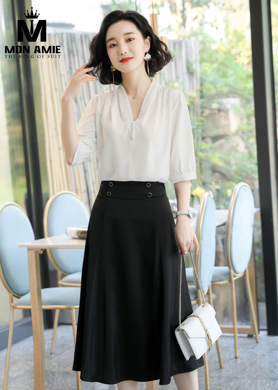 Pleated White Silk Shirt 